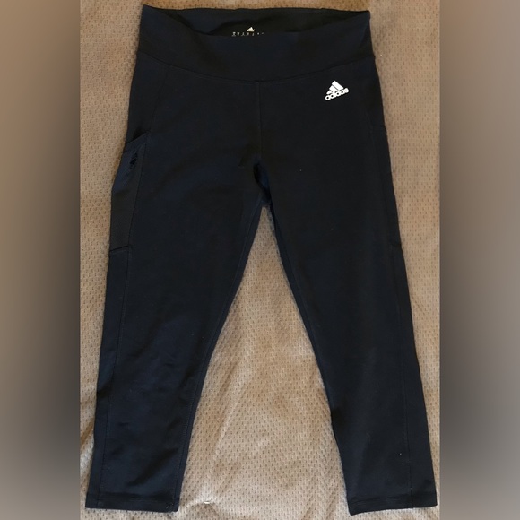 adidas climalite Black Cropped Sports Leggings with Pocket - M - Picture 2 of 8